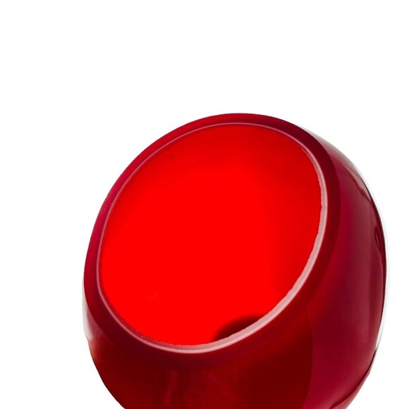 Red Mid Century Modern Glass Vase White Glazing Inside Heavy U - Picture 4 of 9